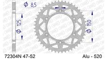 Kettingtandwiel AFAM 520 LK 150 Ø 125 51T 6-Gats Aluminium Zilver