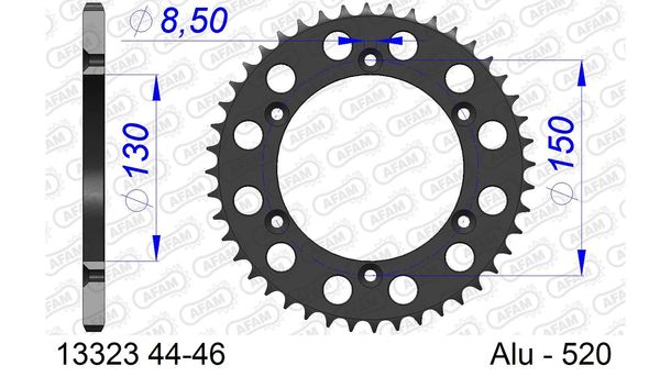 Kettenrad AFAM 520 LK 150 Ø 130 45Z 6-Loch Aluminium Gun Metal
