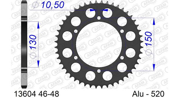 Kettenrad AFAM 520 LK 150 Ø 130 46Z 6-Loch Aluminium Gun Metal