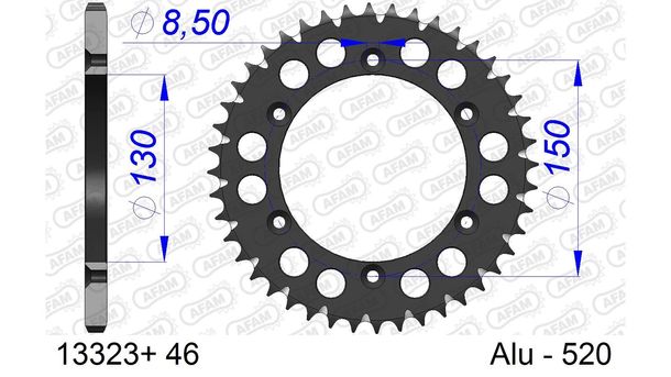 Kettenrad AFAM 520 LK 150 Ø 130 46Z 6-Loch Aluminium Gun Metal