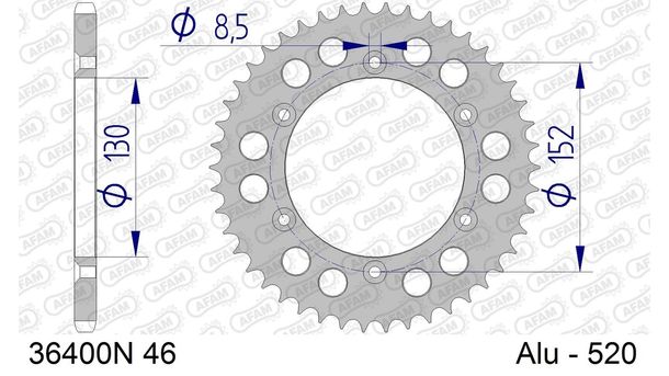AFAM 520 LK 152 Ø 130 51Z 6-hole aluminum silver sprocket
