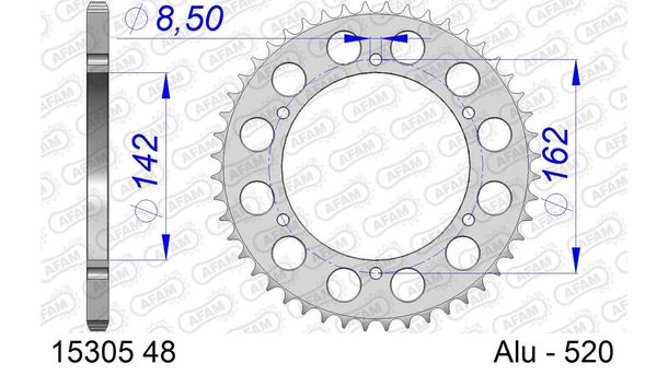 Kettenrad AFAM 520 LK 162 Ø 142 48Z 6-Loch Aluminium Silber