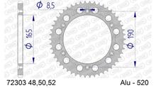 Pignon AFAM 520 LK 190 Ø 165 52Z en aluminium argenté à 6 trous