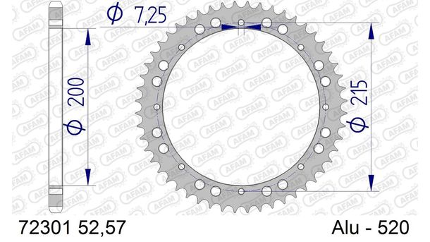 AFAM 520 LK 215 Ø 200 52Z 8-hole aluminum silver sprocket