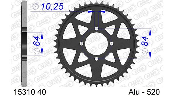 Pignon métallique AFAM 520 LK 84 4 Ø 64 40Z en aluminium à 4 trous