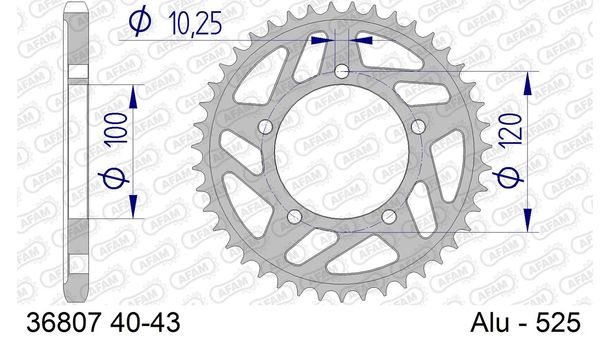 Kettenrad AFAM 525 LK 120 Ø 100 40Z 5-Loch Aluminium Gun Metal