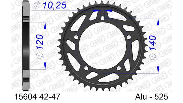 AFAM 525 LK 140 Ø 120 43Z 5-hole aluminum gun metal sprocket