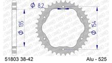 Pignon métallique AFAM 525 LK 154 Ø 135 39Z en aluminium à 6 trous