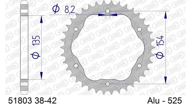Kettenrad AFAM 525 LK 154 Ø 135 41Z 6-Loch Aluminium Gun Metal