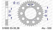 Piñón metálico AFAM 530 LK 108 Ø 90 33Z Pistola de aluminio con 5 orificios