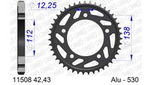 Pignon métallique AFAM 530 LK 138 Ø 112 43Z en aluminium à 5 trous