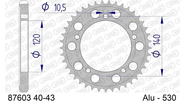 Kettenrad AFAM 530 LK 140 Ø 120 43Z 5-Loch Aluminium Gun Metal