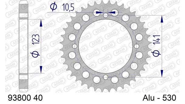 Kettenrad AFAM 530 LK 141 Ø 123 40Z 4-Loch Aluminium Gun Metal