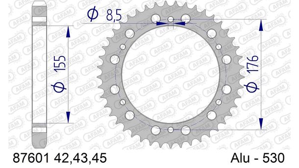 AFAM 530 LK 176 Ø 155 42Z 6-hole aluminum gun metal sprocket