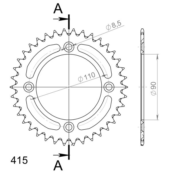Pignon en aluminium Supersprox 415 LK 110,0 mm Ø 90 mm 38T à 4 trous orange