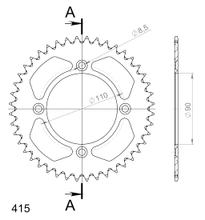 Pignon en aluminium à 4 trous Supersprox 415 LK 110mm Ø 90mm 44T orange