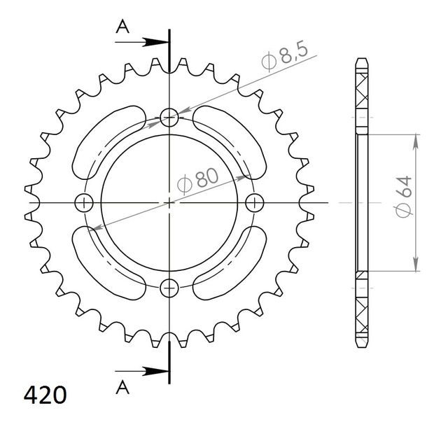 Supersprox 420 LK 80.0mm Ø 64mm 32T 4-hole aluminum sprocket black