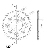 Pignon en aluminium à 4 trous Supersprox 420 LK 90,0 mm Ø 58 mm 34T rouge