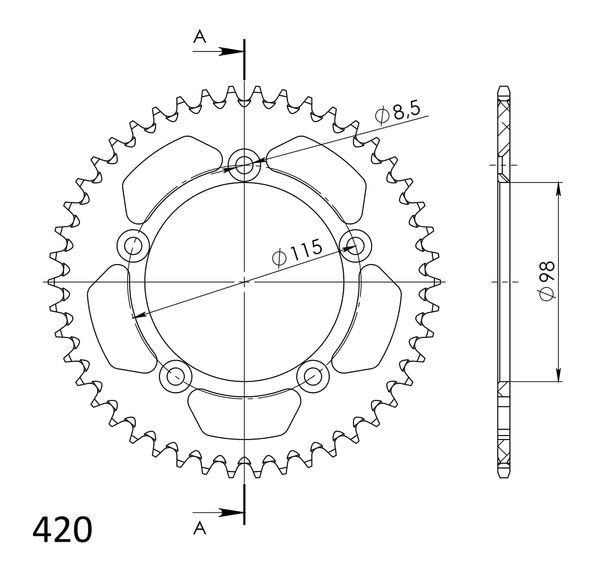 Supersprox 420 LK 115.0 mm diameter 98 mm 46T 5-hole aluminium sprocket, red