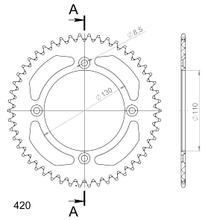 Supersprox 420 LK 130,0 mm Ø 110 mm 50Z 4 fori in alluminio argentato