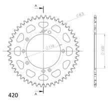 Supersprox 420 LK 116,0mm Ø 100mm 50Z Pignone in alluminio argentato a 4 fori