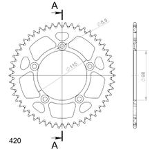Supersprox 420 LK 115,0 mm Ø 98 mm 50Z Pignone in alluminio argentato a 5 fori