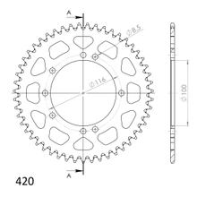 Supersprox 420 LK 116,0 mm Ø 100 mm 51Z Pignone in alluminio argentato a 4 fori