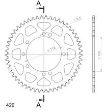 Pignon en aluminium 4 trous Supersprox 420 LK 116,0 mm Ø 100 mm 53Z noir