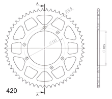 Supersprox 420 LK 125,0 mm Ø 105 mm 58T Pignone in alluminio dorato a 6 fori