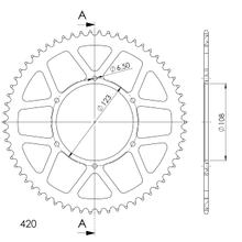 Ruota a catena Supersprox 420 LK 123,0 mm diametro 108 mm 62T in alluminio dorato a 6 fori