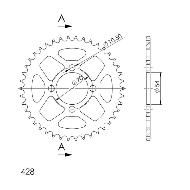 Supersprox 428 LK 70.0mm Ø 54mm 42T 4-hole aluminum sprocket red