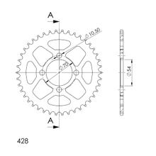 Supersprox 428 LK 70,0 mm Ø 54 mm 42T pignone in alluminio a 4 fori rosso