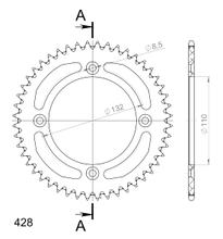 Ozubené kolo řetězu Supersprox 428, roztečná kružnice 132,0mm, vnější průměr 110mm, 48 zubů, 4 otvory, hliník, černé.