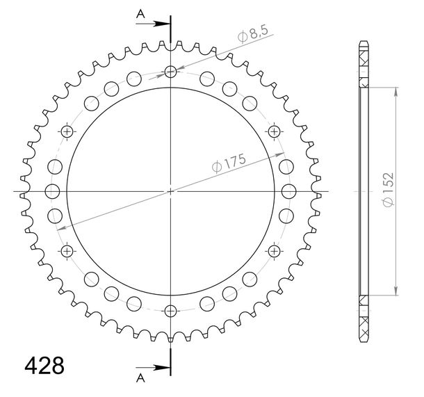 Kettenrad Supersprox 428 LK 175,0mm Ø 152mm 53Z 6-Loch Aluminium blau