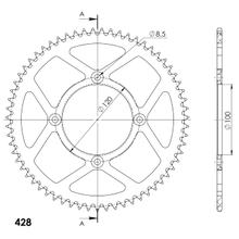 Pignon en aluminium Supersprox 428 LK 120,0mm Ø 100mm 63Z à 4 trous rouge