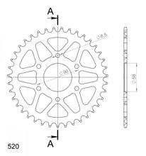 Supersprox 520 LK 90,0 mm Ø 58 mm 37T pignone in alluminio argentato a 6 fori
