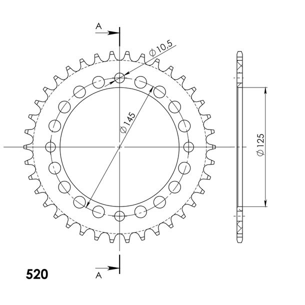 Supersprox 520 LK 145.0 mm diameter 125 mm 38T 4-hole aluminum sprocket blue
