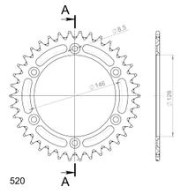 Ruota a catena in alluminio dorato a 6 fori Supersprox 520 LK, diametro 146,0 mm, 126 mm, 38T