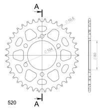 Kettingwiel Supersprox 520 LK 104,0mm Ø 80mm 38 tanden 6-gats Aluminium zwart