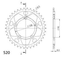 Tandwiel Supersprox 520 LK 108,0mm Ø 90mm 38 tanden 5-gaats Aluminium zwart
