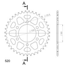 Pignone in alluminio dorato a 6 fori Supersprox 520 LK 104,0mm Ø 80mm 39T
