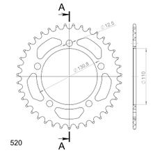 Supersprox 520 LK 130,8 mm Ø 110 mm 39T pignone in alluminio a 5 fori nero
