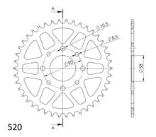 Supersprox 520 LK 90,0 mm Ø 58 mm 39T 4 fori in alluminio argentato