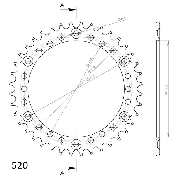 Kettenrad Supersprox 520 LK 175,0mm Ø 152mm 40Z 6-Loch Aluminium blau