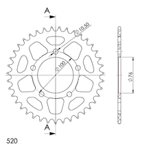 Supersprox 520 LK 100,0 mm Ø 76 mm 40Z Pignone dorato in alluminio a 5 fori
