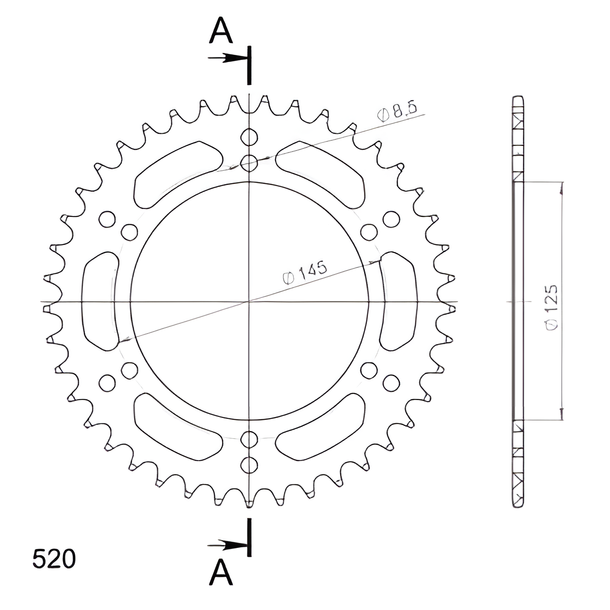 Kettenrad Supersprox 520 LK 145,0mm Ø 125mm 41Z 6-Loch Aluminium rot