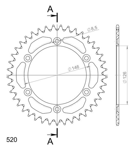 Kettenrad Supersprox 520 LK 146,0mm Ø 126mm 41Z 6-Loch Aluminium schwarz