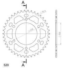 Pignon en aluminium à 6 trous Supersprox 520 LK 135,0 mm de diamètre 102 mm 42T, rouge