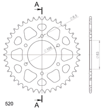 Pignon en aluminium à 6 trous Supersprox 520 LK 108,0 mm de diamètre 83 mm 42T, rouge