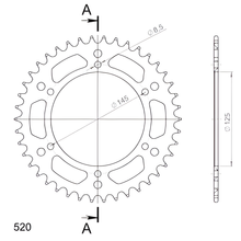 Pignon en aluminium à 6 trous Supersprox 520 LK 145,0 mm de diamètre 125 mm 42T, rouge